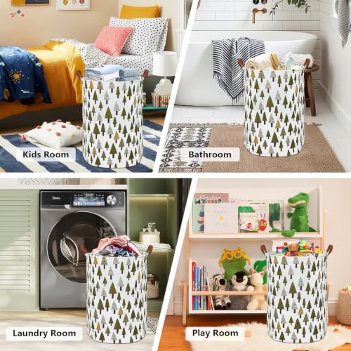 Foldable Waterproof Round Fabric Laundry Basket Home, Green forest - color: Round-Green forest