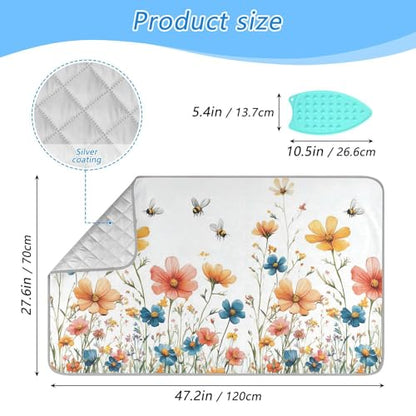 Yellow Wildflower Bees White Ironing Mat for Table top Portable Ironing Pad Blanket for Washer Dryer Countertop Travel - color: Red Wildflower Bees 01