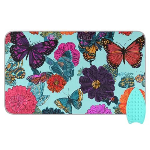 Ironing Mat Pad for Table Portable Travel Iron Blanket Ironing Board Covers Pressing Mat Heat Press Pads 27.6x47.2 Inches Butterfly Flowers Blue30 - color: Butterfly Flowers Blue30
