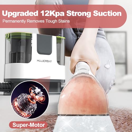 Upholstery Carpet Cleaner, MUJERBAY 12Kpa Portable Spot and Stain Cleaner, Easy Move with Universal Wheels & Handle, 1.23-inch Deep Cleaning Machine for Couch, Stairs, Car and Pet Messes. RED - color: White Red