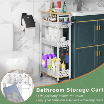 OKZEST Slim Laundry Room Organization Cart with Detergent Dispenser Holder - color: White, size: 4-Tier (with Detergent Dispenser Holder)