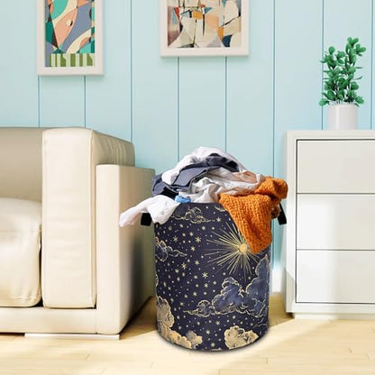 Beautiful Sun Stars Moon Laundry Basket Oxford Cloth Clouds Laundry Hamper - color: Beautiful Sun Stars Moon