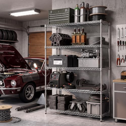 IZEUK 5-Tier Garage Shelving Unit, Heavy Duty Metal Wire Shelving - color: Chrome, size: 5 Tier, 15.7" D*45.3" W*70.4" H
