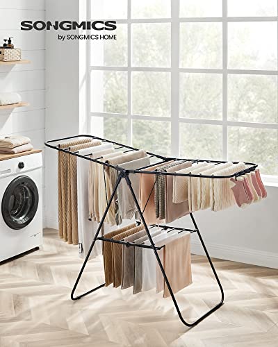 SONGMICS Clothes Drying Rack, Foldable Space-Saving Laundry Drying Rack - color: Black, size: 1 Tier （21.7"d x 58.3"w x 39.4"h）