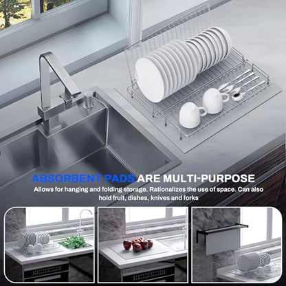 Small Dish Drying Rack Stainless Steel Collapsible - size: 11.6"Wx15.7"L