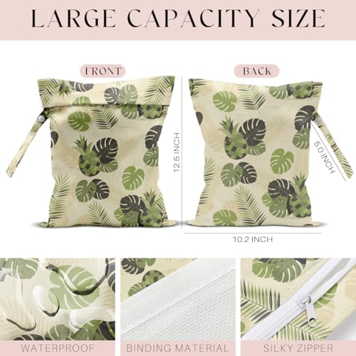 Wet Bag, Wet Dry Bag, Waterproof Swim Bags, Machine Washable Reusable Bags for Beach, Pool, Diapers, and Dirty Yoga Gym Clothes(Tropical Palm Leaves Pattern - color: Vintage Tropical Leaves