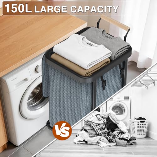Laundry Hamper with Lid,Leather Patchwork Laundry Basket with Wheels Grey - color: Gray, size: 1 Section