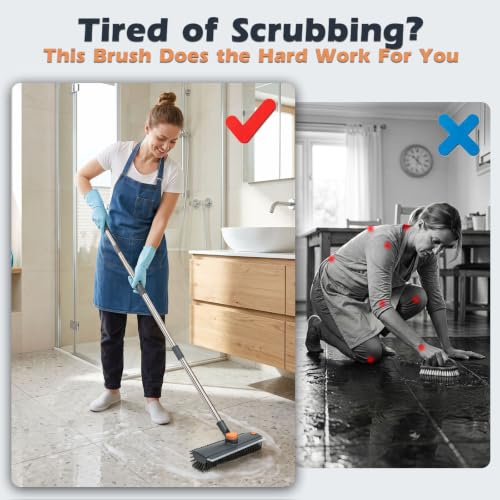 Masthome 3 in 1 Floor Scrub Brush with Long Handle 53.7" - color: Gray