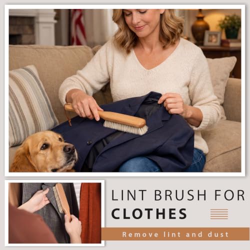3 Pcs Clothes Brush Set Includes Garment Brush, Cleaning Comb and Lint Remover, Clothes Brushes Comb for Suit Coat Sweaters Suit and Silk, Black & White Horsehair Bristle