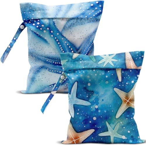 Wet Dry Bags Wet Bags Dirty Laundry Travel Bag Blue Starfish Aesthetics Waterproof Zipper Bag for Swimsuit Travel Beach - color: Indigo
