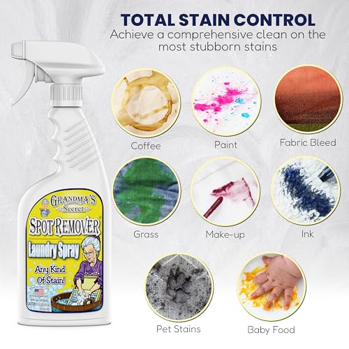 Grandma's Secret Spot Remover Laundry Spray - Chlorine, Bleach and Toxin-Free Fabric Stain Remover for Clothes - Removes Oil, Paint, Blood and Pet Stains - 16 Oz, 2 Pack - size: 16.00 Fl Oz (Pack of 2), style: Spot Remover