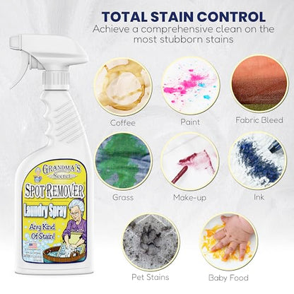 Grandma's Secret Laundry Spray - Chlorine, Bleach and Toxin-Free Stain Remover for Clothes - Fabric Stain Remover Removes Oil, Paint, Blood and Pet Stains – 16 Ounce - size: 16.00 Fl Oz (Pack of 1), style: Spot Remover