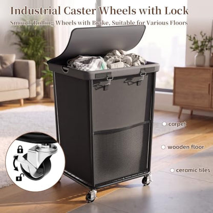 Laundry Hamper with Wheels and Lid, 150L Large Rolling Laundry Basket Gray - color: Grey, size: 150L