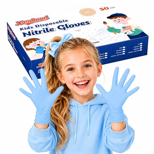 Kids Disposable Gloves, 5-Mil Safe Blue Nitrile, XS, 50Ct - color: Blue of 50pcs, size: X-Small