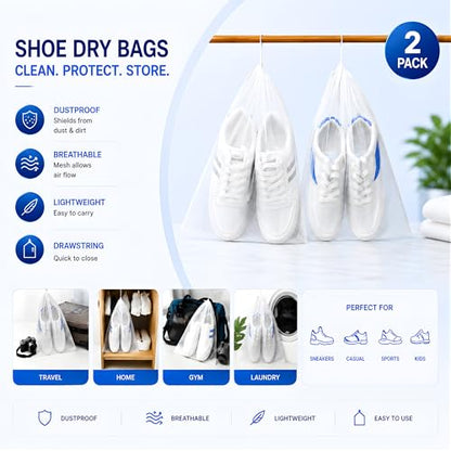 GEWON Shoe Washing Machine Bag for Sneakers, 360° Deep Cleaning, 2 Shoe Bags, 4 Dust Bags - color: white
