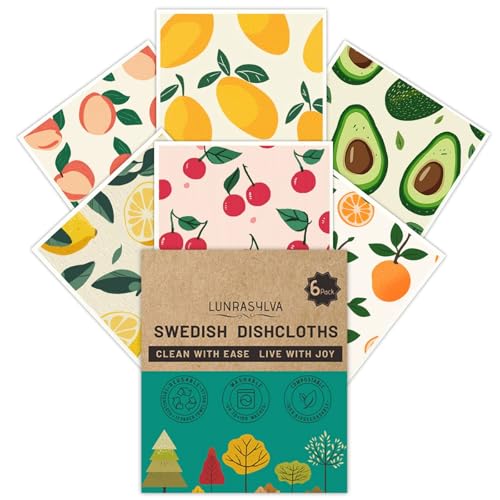 Swedish Dishcloths for Kitchen 6 Pack, Reusable Paper Towels Super Absorbent, Biodegradable Quick Drying Washable Dish Cloths Dishwasher Safe, Perfect as Hostess or Housewarming Gifts (Fruit) - color: Fruit Theme