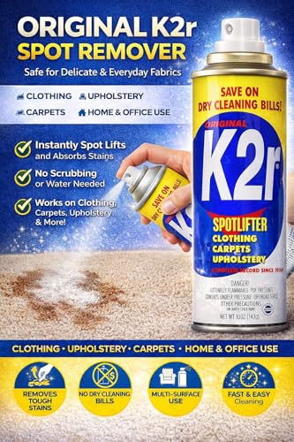 K2R SpotLifter Spot Remover Spray – Quick-Drying Stain Remover for Clothing, Carpets, Upholstery & Wallpaper – Built-In Brush Cap for No-Mess Touch-Ups – 10oz (2, 1) - size: 10 Fl Oz pack of 2