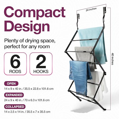 BLACK+DECKER Over The Door Expandable Telescopic Drying Rack, Clothes Organizer, Towel Hanger, Laundry, Collapsible, Black - color: Black