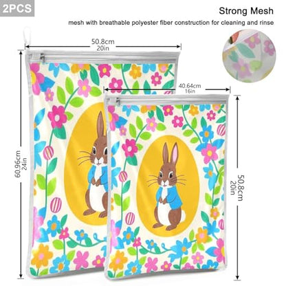 Mesh Laundry Bags Lingerie Bags for Washing Delicates 2 PCS Durable Wash Bag with Zipper Small and Medium Washable Bright Colorful Easter Eggs - color: Bright Colorful Easter Eggs