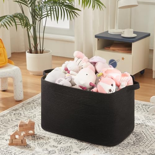 OIASKET 118L Extra Large Blanket Basket, 24.8" x 17.7" x 17.2" Woven Basket - color: Black, size: 24.8"x17.7"x16.2"