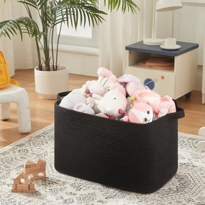 OIASKET 118L Extra Large Blanket Basket, 24.8" x 17.7" x 17.2" Woven Basket - color: Black, size: 24.8"x17.7"x16.2"