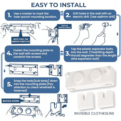 Retractable Clothesline Indoor Outside Heavy-Duty, Upgrade 304 Double Stainless Steel Shower Room Clothes line, Fit Rv Balcony Courtyards Indoor Drying Rack Clothesline, 13.8ft - style: white