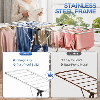 APEXCHASER Large Stainless Steel Clothes Drying Rack, Generous Drying Area - color: Matte Black, size: 4 Wings