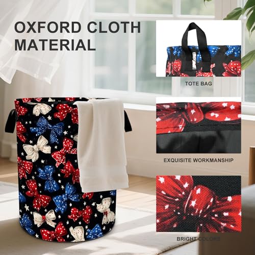 Bow Laundry Basket Collapsible Oxford Cloth Fabric Hamper,Tote Bag Portable Storage Bin for Bedroom Bathroom Laundry Room 19.6x15.7 Inch - color: Bow