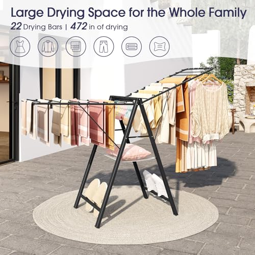 APEXCHASER Clothes Drying Rack, 67.7" L Height Adjustable, Foldable, Black - color: Black