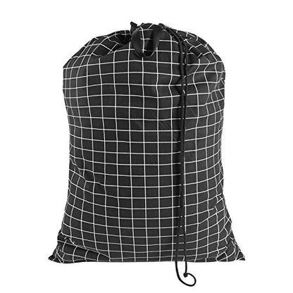 SWISSELITE Heavy Duty Laundry Drawstring Bag with Strap, 28 x 40 Inches Travel Dirty Clothes Bag for Laundromat and Household, 6 Color - color: Check Black