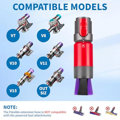 Traceless Dust Brush and Flexible Extension Hose Compatible for Dyson V7 V8 V10 V11 V15 Gen5 outsize Vacuum Cleaners, Self-Cleaning Soft Bristle Dust Brush Replacement Parts for Dyson Cordless Vacuum