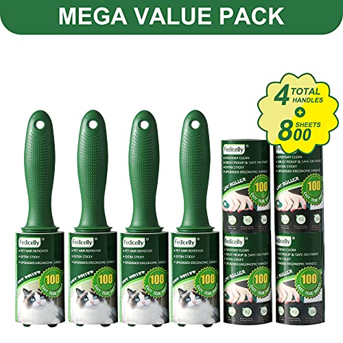 Fedicelly Lint Rollers Pet Hair Extra Sticky Clothes,Cat Dog Hair Remover Laundry Furniture Carpet,Total 800 Sheets Lint Remover Brush for Couch - size: 4 Rollers,800 Sheets