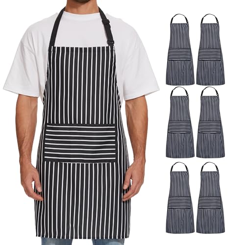 Will Well 2 Pack Bib Apron For Men & Women with 2 Pockets - Black Stripe - color: 06 - Black Stripe, size: 2 Pack