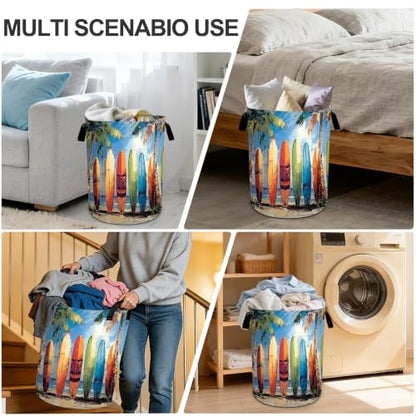 Surfboard Laundry Basket Waterproof Laundry Hamper Foldable Laundry Bag with Handles for Bedroom, Bathroom, Office, Clothes Storage - color: Surfboard