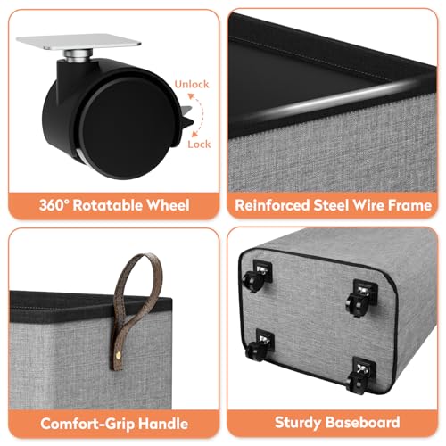 SpaceTrove Rolling Laundry Basket with Wheels, Laundry Hamper, 80L, Grey - color: Grey, size: 80L