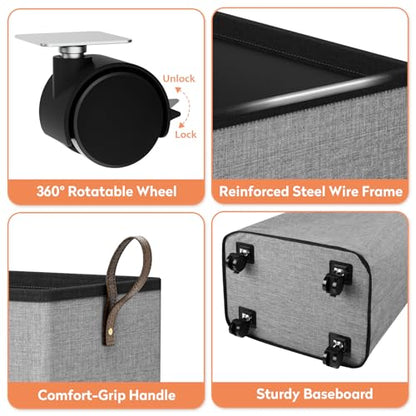 SpaceTrove Rolling Laundry Basket with Wheels, Laundry Hamper, 100L, Grey - color: Grey, size: 100L