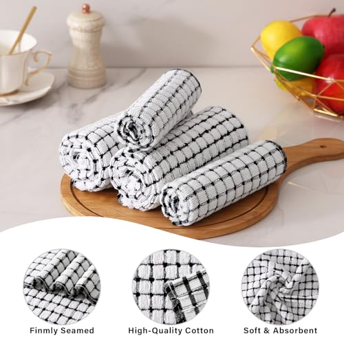 Kitinjoy Cotton 16 Pack Kitchen Towels and Dishcloths Sets, Black - color: Black, size: 16-Piece Set