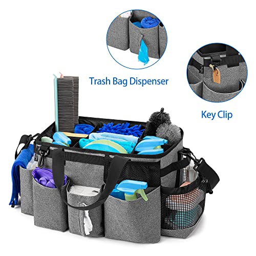 LoDrid Wearable Cleaning Caddy Bag with 4 Foldable Dividers, Grey - color: Gray