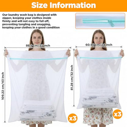 6 Pack Extra Large Mesh Laundry Bags for Delicates XX-L 43"x35" and 24"x32"