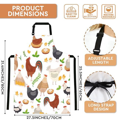 Adjustable Baking Aprons for Women - Cooking Aprons for Women with Pockets, Perfect for Baking Cooking Gradening - color: Chicken White