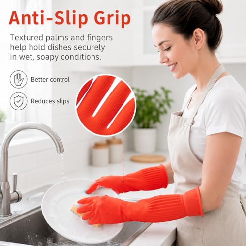 ThxToms 17" Rubber Dishwashing Gloves, Cotton Lined Kitchen Gloves, 2 Pairs - size: Large (Pack of 4)