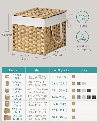 SONGMICS Laundry Hamper with Lid, 9.5 Gal (36 L) Synthetic Rattan,Foldable - color: Goose Yellow, size: 36 L