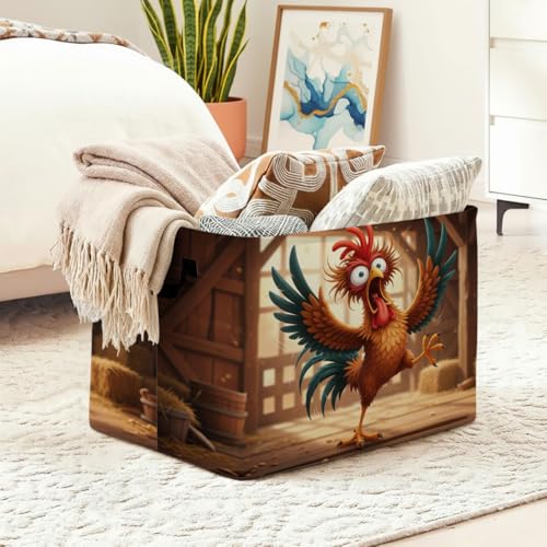 Chickens Laundry Hamper 56L Farms Storage Bin Clothes Basket with Handles - color: Chicken