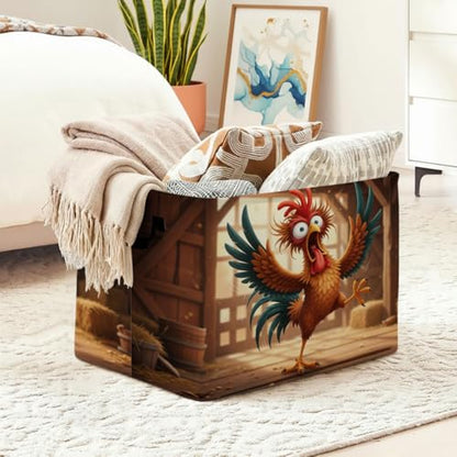 Chickens Laundry Hamper 56L Farms Storage Bin Clothes Basket with Handles - color: Chicken
