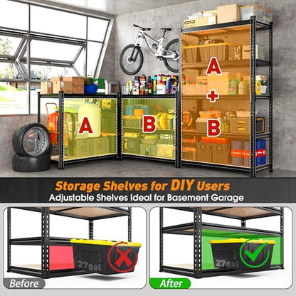 REIBII 2400LBS Garage Shelving,36" Wx16" Dx72" H Shelves for Basement - color: Black