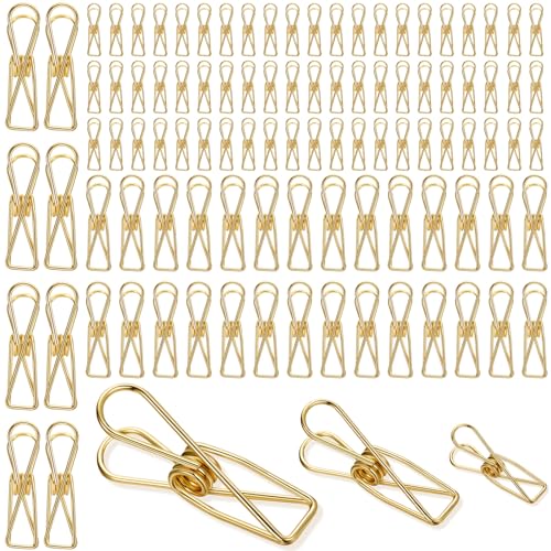 Sabary 100 Pcs Paper Clip Metal Wire Clothespin, Small, Medium, Large, Gold - color: Gold, size: Multi-Size Set (Small, Medium, Large)