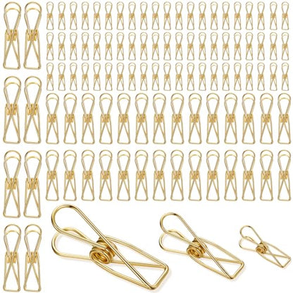 Sabary 100 Pcs Paper Clip Metal Wire Clothespin, Small, Medium, Large, Gold - color: Gold, size: Multi-Size Set (Small, Medium, Large)