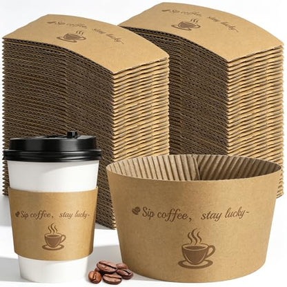 Kochorie 200 Pack Coffee Cup Sleeves Disposable Kraft Paper Coffee Sleeves Corrugated Cup Sleeves Holder Funny Printed Heat Insulation Covers Fits 10-20 oz To-Go Cups for Hot Cold Beverage