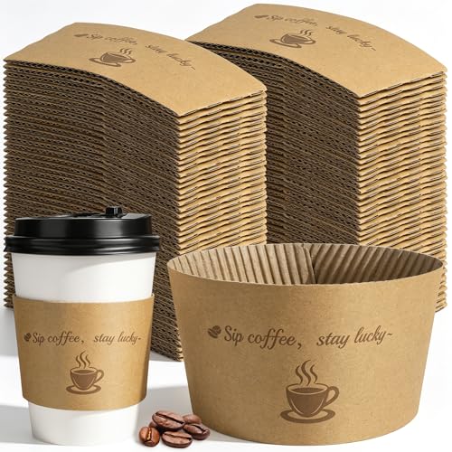 Kochorie 200 Pack Coffee Cup Sleeves Disposable Kraft Paper Coffee Sleeves Corrugated Cup Sleeves Holder Funny Printed Heat Insulation Covers Fits 10-20 oz To-Go Cups for Hot Cold Beverage