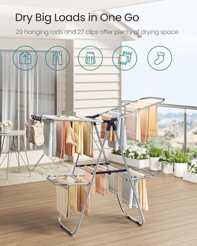 SONGMICS Clothes Drying Rack, Foldable Metal Airer, 51.2 x 19.3 x 61.8 in - color: Blue, size: 51.2"W x 41.7"/47.6"H